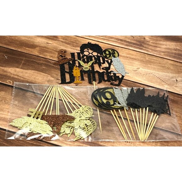 25 PIECE HARRY POTTER Birthday DECOR W GLITTERY Cupcake Picks HARRY POTTER OWL - Picture 2 of 4